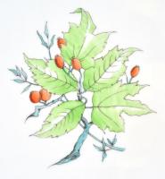 Herendi csipkebogyó mintás sültes tál, kézzel festett, jelzett, ksi mázhibával. d: 44x32 cm