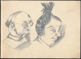 cca 1930 Zsidó fejek, portrék. Ceruza, papír, jelzés nélkül, 20,5x28,5 cm