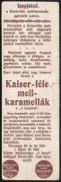 Kaiser-féle Mell-Karamellák reklám könyvjelző, litográfia kis szakadással 15x5 cm