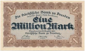 Németország / Weimari Köztársaság / Szász Bank, Drezda 1923. 1.000.000M szükségpénz T:II Germany / Weimar Republic / Sächische Bank, Dresden 1923. 1.000.000 Mark necessity note C:XF