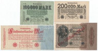 Németország / Weimari Köztársaság 1923. 100.000M + 200.000M + 500.000M + 1922. 1000M 1.000.000.000M fny-sal T:II,III Germany / Weimar Republic 1923. 100.000 Mark + 200.000 Mark + 500.000 Mark + 1922. 1000 Mark with 1.000.000.000 Mark overprint C:XF,F