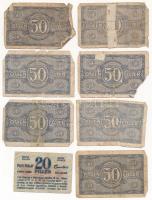1920. 50f (7x) "01,04,05,13,16,18" sorozatjelekkel + ~1920. 20f "Pesti Hírlap" u...