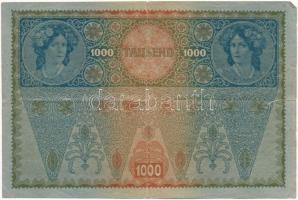 1919. (1902) 1000K vízszintes piros "DEUTSCHÖSTERRECIH" felülbélyegzéssel T:III szakadás A...