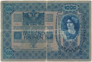 1902. 1000K piros "Deutschösterreich" felülbélyegzéssel, mindkét oldala német T:III-