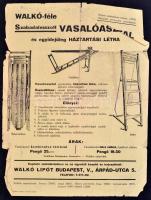cca 1940 Walkó féle szabadalmazott vasalóasztal és egyidejűleg háztartási létra, illusztrált egyoldalas reklám nyomtatvány, hajtásnyomokkal, szakadásokkal és kisebb hiányokkal