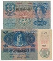 1913. 20K + 1914. 50K mindkettőn "DEUTSCHÖSTERREICH" felülbélyegzés T:III Adamo K17M,K24M