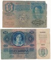 1913. 20K + 1914. 50K mindkettőn "DEUTSCHÖSTERREICH" felülbélyegzés T:III- ly. Adamo K18M,...