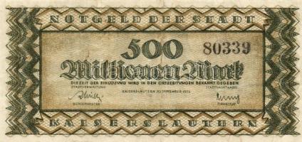 Német Birodalom/Weimari Köztársaság/Kaiserslautern 1923.9.10. 500.000M + 1923.9.20. 500.000.000M T:I...