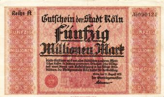 Német Birodalom/Weimari Köztársaság/Köln 1923.8.1. 500.000M + 1923.8.15. 50.000.000M T:II