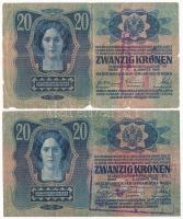 1913. 20K (2x) szerb és felismerhetetlen felülbélyegzéssel + 1915. 10K cirill betűs felülbélyegzésse...