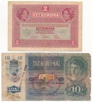 1913. 20K (2x) szerb és felismerhetetlen felülbélyegzéssel + 1915. 10K cirill betűs felülbélyegzésse...