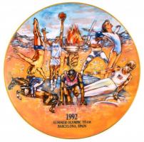 1992 U.S. Summer Olympic Team, Barcelona, Spain feliratú, porcelán emléktányér, matricás, jelzett, apró kopásnyomokkal, d: 22 cm