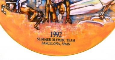 1992 "U.S. Summer Olympic Team, Barcelona, Spain" feliratú, porcelán emléktányér, matricás...
