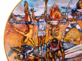 1992 "U.S. Summer Olympic Team, Barcelona, Spain" feliratú, porcelán emléktányér, matricás...