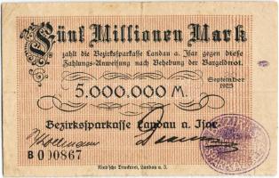 Német Birodalom/Weimari Köztársaság/Landau Bezirkssparkasse 1923.9.20. 5000.000M T:II