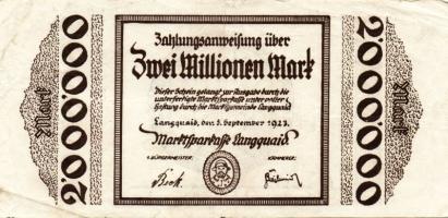 Német Birodalom/Weimari Köztársaság/Langquaid/Marktsparkasse 1923.9.5. 1000.000M, 2000.000M, 5000.00...