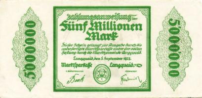 Német Birodalom/Weimari Köztársaság/Langquaid/Marktsparkasse 1923.9.5. 1000.000M, 2000.000M, 5000.00...