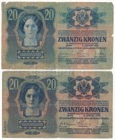 1913. 20K (2x) "MAGYARORSZÁG" körbélyegzővel + 1915. 10K (2x) román felülbélyegzéssel T:II...