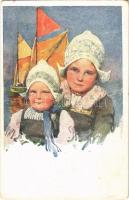 Kinder in der Volendamer Tracht / Dutch children. B.K.W.I. 186-5. s: K. Feiertag (EK)