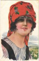 Asturiana. N. 110. / Spanish lady art postcard s: R. Mir