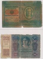 1912. 100K piros "Deutschösterreich" felülbélyegzéssel, mindkét oldala német + 1914. 50K &...