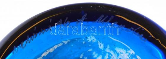 Muránói kék üvegváza, jelzett, kopásnyomokkal, m: 25 cm