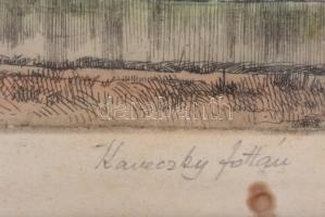 Kaveczky Zoltán (1897-1965): Dunamenti táj, színezett rézkarc, papír, jelzett, üvegezett fa keretben...