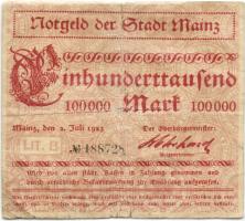 Német Birodalom/Weimari Köztársaság/ Mainz 1923.7.2. 100.000M T:III/IV