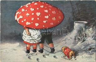 Children under mushroom cap. T.S.N. Serie 1091. s: M. Trübe