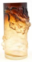 Színátmenetes üveg váza, kidomborodó díszítéssel, jelzett (matricával és alján is), kis kopásnyomokkal, kis csorbával, m: 24,5 cm