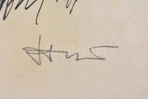 Olvashatatlan jelzéssel: Masnis kislány. Tus, papír, üvegezett, kopott fa keretben, 27,5x20 cm