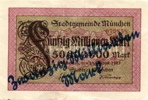 Német Birodalom/Weimari Köztársaság/ München 1923.8.28. 50.000.000M kék 20.000.000.000M fny-sal T:II