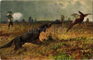 1908 Hunter with dog, shooting at a pheasant. ERIKA Nr. 4027. 6 Dessin. s: Müller (EK)