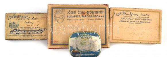 cca 1930-40 3 db kis méretű klf.budapesti gyógyszertári karton doboz: Patakfalvy Sándor, "Város...