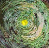 Illés Márta (?-): Zöld örvény (2007). Olaj, akril, vegyes technika, kollázs, papír, farostra kasíroz...