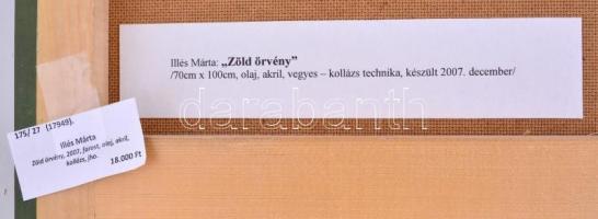 Illés Márta (?-): Zöld örvény (2007). Olaj, akril, vegyes technika, kollázs, papír, farostra kasíroz...