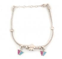 Ezüst(Ag) karkötő, pillangós charmokkal, jelzés nélkül, állítható h: 20 cm, bruttó: 7,7 g