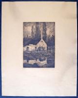 Gyenes Lajos (1890-1971): Vízparti ház 1912, rézkarc, papír, jelzett, 26,5x18,5cm