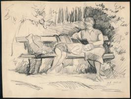 Pataky Ferenc (1897-?): Kinn, padon. Ceruza, papír (papírra kasírozva, körbevágva), jelzett, datált (1955 VII.), 18x26 cm