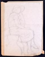 Pataky Ferenc (1897-?): Ülő női portré. Ceruza, papír (papírra kasírozva), jelzett, datált (1923), jobb alsó sarka sérült, 28x20 cm