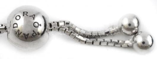 Ezüst(Ag) kövekkel díszített karkötő, Pandora jelzéssel, állítható h: max. 16 cm, bruttó: 5 g