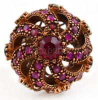 Ezüst(Ag) gyűrű, színes kövekkel, jelzett, méret: 58, bruttó: 12,4 g