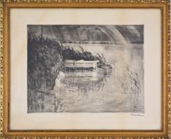 Imre István (1918-1983): Kislány a Balatonban, rézkarc, papír, jelzett, üvegezett fa keretben, 29×38...