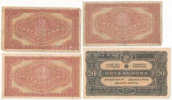 1920. 2K "2aa" (3x) + 20K sorszámok közt pont T:III,III- Adamo K7,K21h