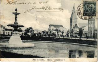 1908 Rio Grande do Sul, Praca Tamandaré / square, fountain. TCV card (tear)