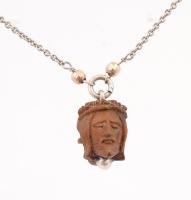 Ezüst(Ag) golyós díszítésű nyaklánc, Jézus/halálfejes medállal, jelzett, h: 40 cm, bruttó: 5,3 g