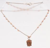 Ezüst(Ag) golyós díszítésű nyaklánc, Jézus/halálfejes medállal, jelzett, h: 40 cm, bruttó: 5,3 g