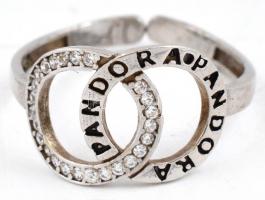 Ezüst(Ag) kétkarikás gyűrű, állítható méret, Pandora jelzéssel, bruttó: 1,6 g