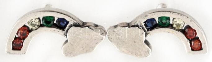 Ezüst(Ag) szivárványos fülbevalópár, jelzett, 1,4×0,7 cm, bruttó: 1,6 g