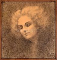 OJ (?) 1919.VII.19 jelzéssel: Álomarcú lány. Tus, papír, ajándékozási sorokkal 1928-ból, üvegezett fa keretben, 17,5×16,5 cm